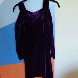 Kate & Mallory Cold Shoulder Purple Velvet Tunic,Lg Gorgeous